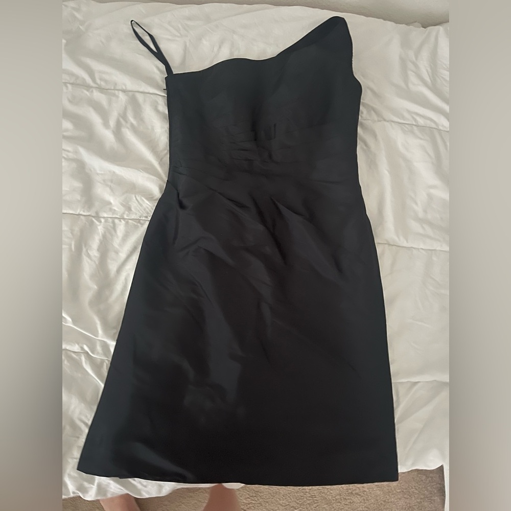 Angelina Faccenda One Shoulder Black Mini Bridesmaid Dress